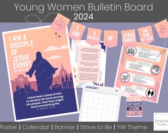 2024 Youth Theme Young Women Bulletin Board Kit Posters, Bookmarkers, Phone Wallpaper. Youth Conference FSY Come follow Me lessons