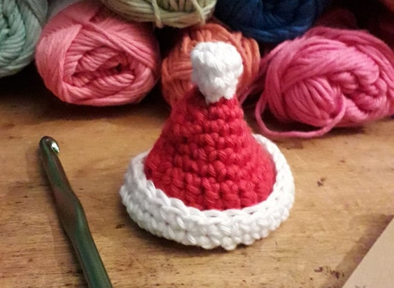 Crocheted Mini Santa Hat - Place setting or Xmas Tree decoration