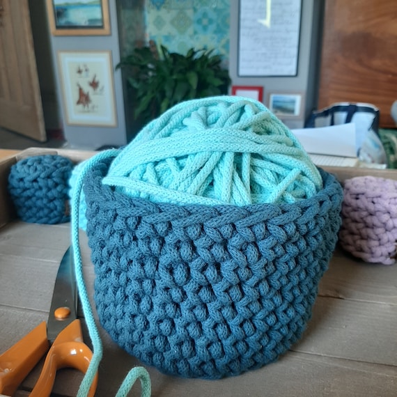 Large rope basket 12cm tall by 15cm wide. Crocheted rope basket. Handmade. Recycled cotton