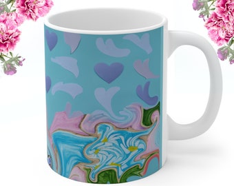 Unique Coffee Mug | Ceramic Mug | Pretty Mug | Cool Coffee Mug | Cute Coffee Mug | Abstract Mug | Heart Mug | Tea Cup With Hearts | For Her