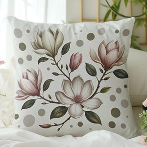 Funda de cojín botánica con diseño floral, minimalista, moderno, geométrico, única, para un bonito diseño de magnolia colorida, regalo de boda.