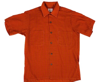 Vintage 60s Checkered Shirt Men's Large Red Orange Short Sleeve Sire