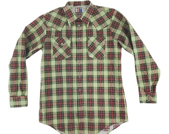 Vintage 1980s Flannel Western Button Down He Man Shops Camisa