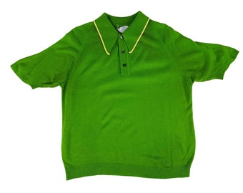 Vintage 1960s Rockabilly Sweater Men's Large Avocado Green Towncraft Polo Shirt