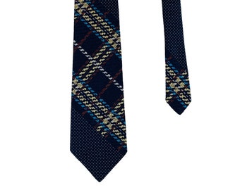 Vintage Oleg Cassini Men's Necktie Polka Dot Stripes Navy Wide Tie