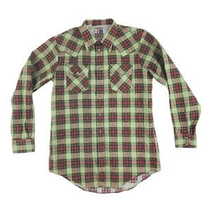Vintage 1980s Plaid Flannel Western Button Down He Man Shops Shirt