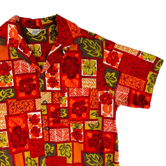 Vintage 1960s Hawaiian Red Leaf Print Mens Shirt … - image 3