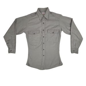 Vintage 50s Gray Shirt Mens Medium Long Sleeve Double Pocket Button Down Hanover Sanforized