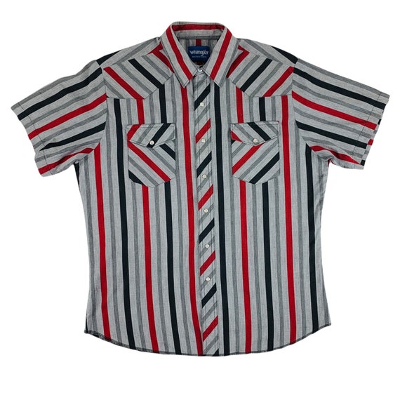 Vintage 1980s Gray Red Striped Western Shirt Mens Wrangler Short