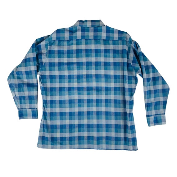 Vintage 1950s Blue Checkered Long Sleeve Men's Sh… - image 8