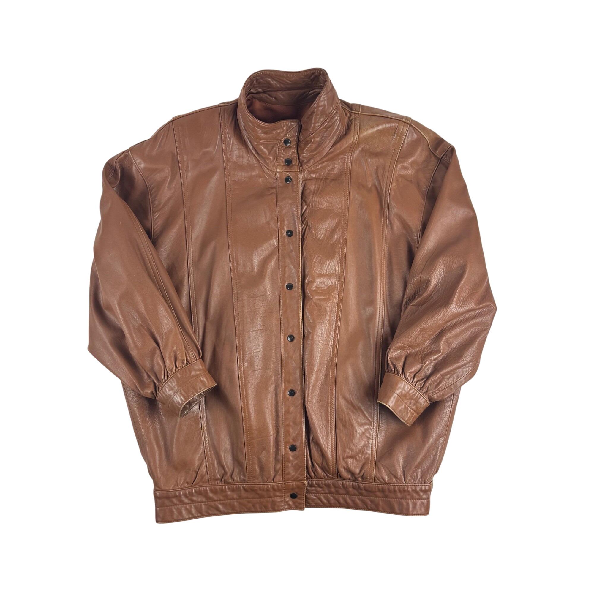 Vintage High Neck Leather Jacket - Etsy