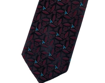 Vintage Yves St. Laurent Men's Tie Maroon Blue Triangle Printed Necktie