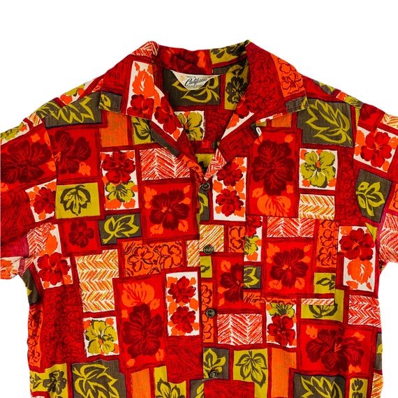 Vintage 1960s Hawaiian Red Leaf Print Mens Shirt … - image 2