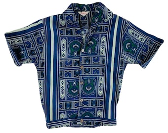 Vintage 1950s Blue Mens Patio Cabana Shirt Catalina Button Down
