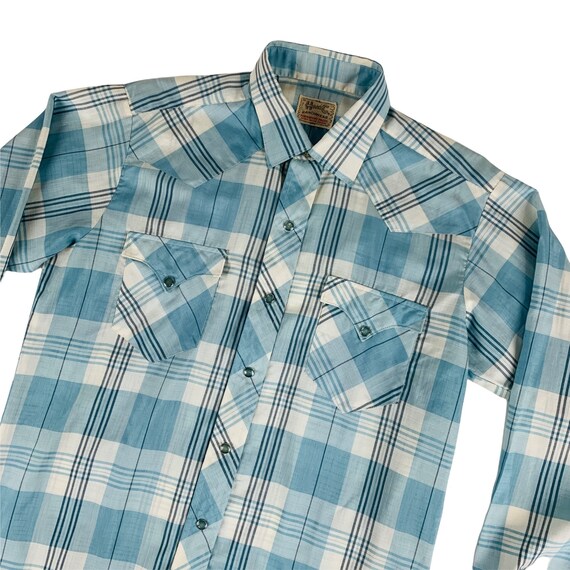 Vintage Blue Plaid Western Mens Shirt H Bar C Ranchwear Button Down | C 44" View 3