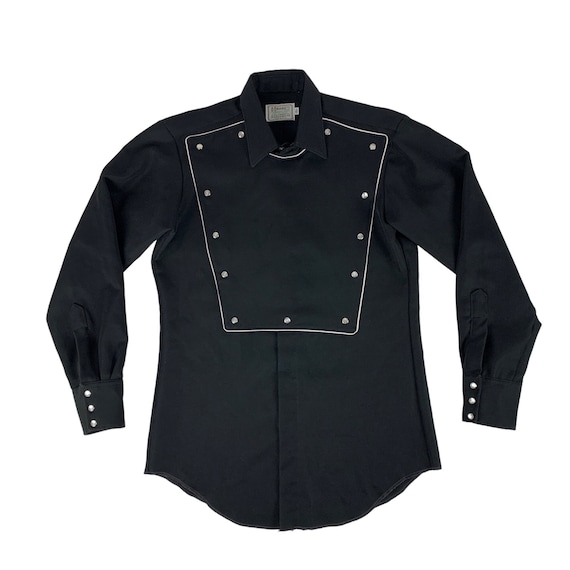 Vintage 70s Western Bib Shirt Men's Large Black H Bar C Vintage 70s Western Bib Shirt Men's Large Black H Bar C