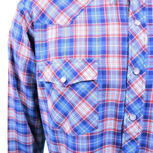 Vintage 80s Western Shirt Men's Extra Large Blue Red Plaid Snap Button Down image 4