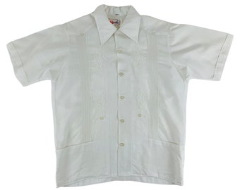 Vintage 1950s White Guayabera Mens Shirt Embroidered Mexican Wedding