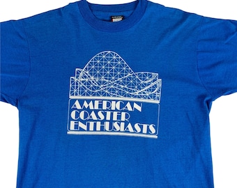 American Coaster Enthusiasts T-Shirt Royal Blue Theme Park Tee XL