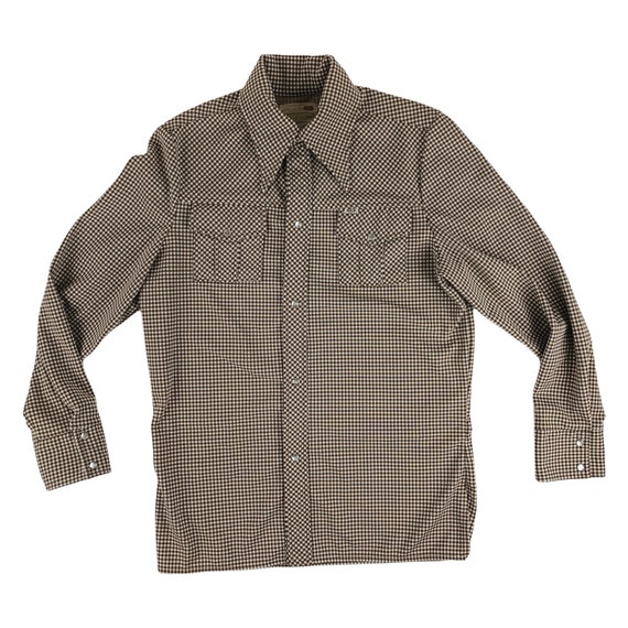 Vintage 1970s Checkered Shirt Men's Large Western… - image 1