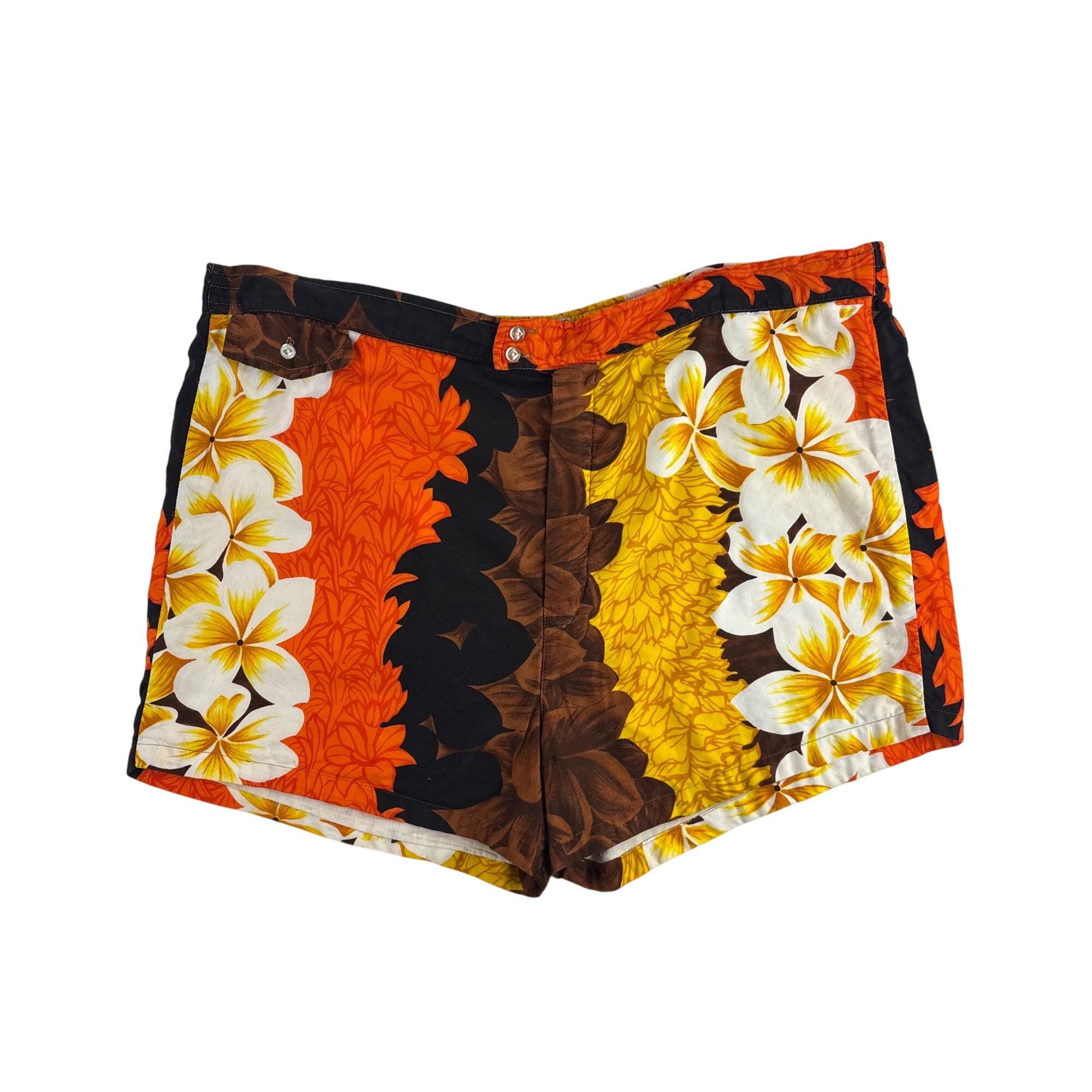 【値下げ】YR HAWAIIAN PRINT TRUNKS新品 Vintage 50s Hawaiian Swim Trunks Mens XL Hibiscus Floral Print