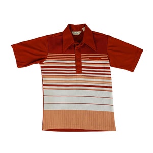 Vintage 70s Burnt Orange Striped Polo Men's Pocket Shirt | C 41"