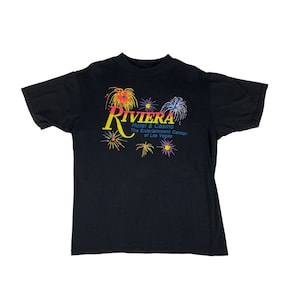 Vintage 1980s Riviera Tee Men&#39;s Large Las Vegas Hotel & Casino Black Graphic T-Shirt