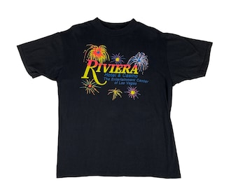 Vintage 1980s Riviera Tee Men's Large Las Vegas Hotel & Casino Black Graphic T-Shirt