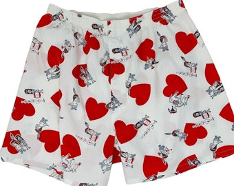 Vintage 1950s Hearts Novelty Print Boxers Valentines Day Mens Underwear