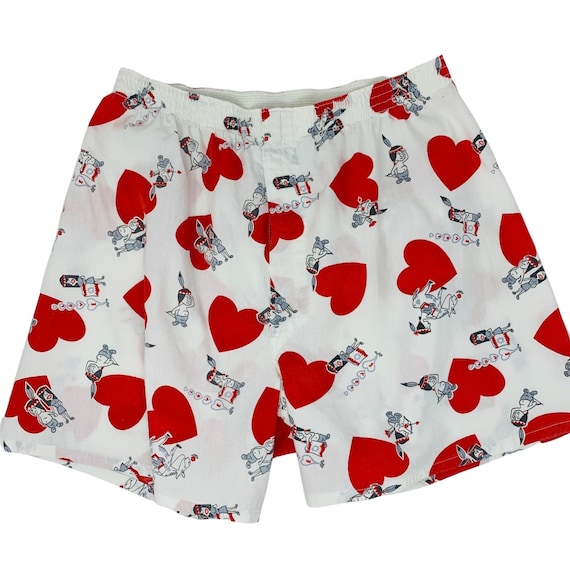 Vintage 1950s Hearts Novelty Print Boxers Valentines Day Mens Underwear 