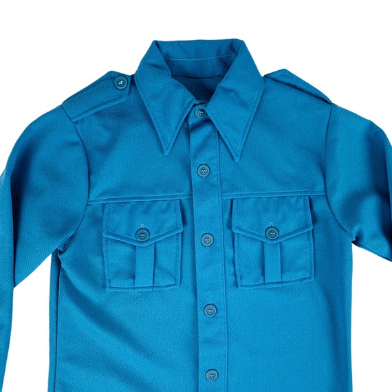Vintage 70s Blue Button Down Men's Medium Polyest… - image 2