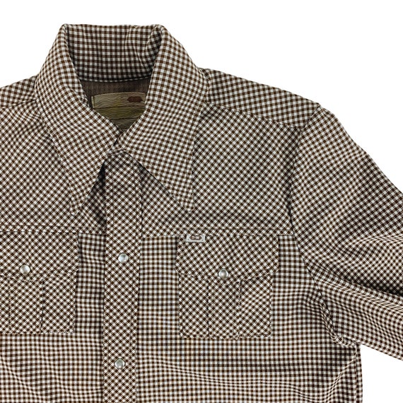 Vintage 1970s Checkered Shirt Men's Large Western… - image 5