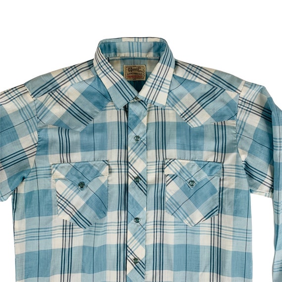 Vintage Blue Plaid Western Mens Shirt H Bar C Ranchwear Button Down | C 44" View 4