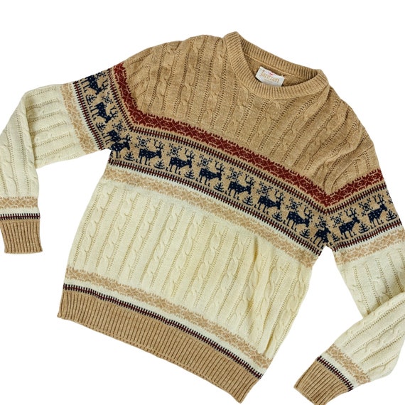 Vintage 80s Winter Sweater Men's Large Deer Fair … - image 6