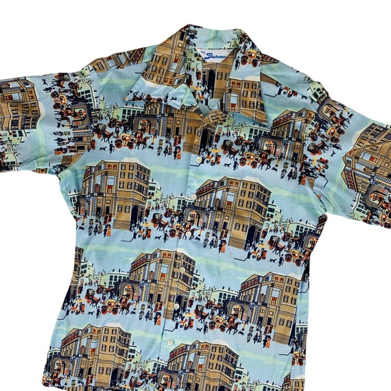 Vintage 70s Novelty Print Shirt Men's XL Towns Pe… - image 4