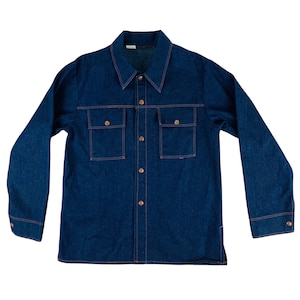 Vintage 1980s Dark Denim Mens Jean Button Down Snap Button Shirt