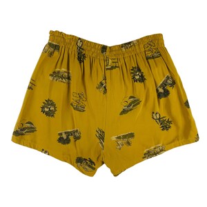 Vintage 1940s Cabana Set Men's Large Vacation Novelty Print Mustard Shirt Swim Trunks Shorts image 8