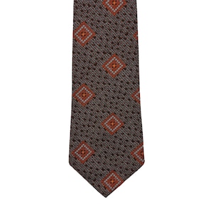 Vintage 70s Geometric Tie Mens Polyester Brown Rust Orange Printed Necktie