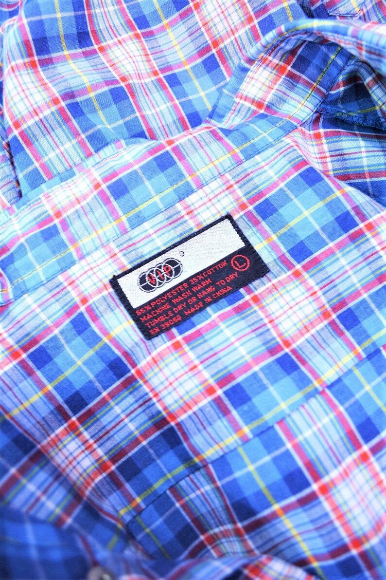 Vintage 80s Western Shirt Men's Extra Large Blue Red Plaid Snap Button Down image 7