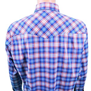 Vintage 80s Western Shirt Men's Extra Large Blue Red Plaid Snap Button Down image 8