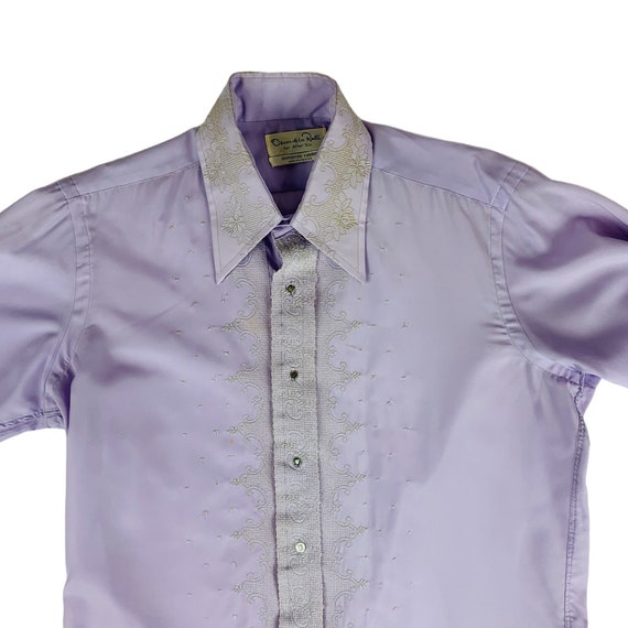 Vintage 1970s Dress Shirt Men's XL Lavvender Embr… - image 3