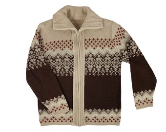 Vintage 1970s Zip Up Cardigan Fold Over Collar Lebowski Men's Sweater