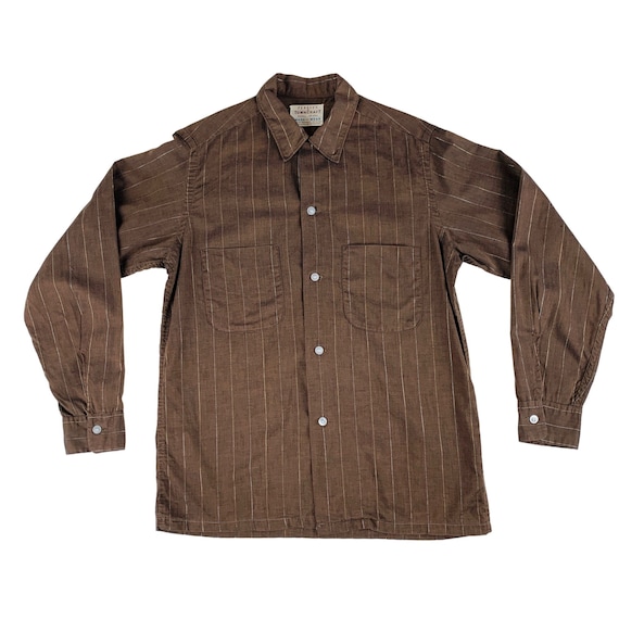 Vintage 1960s Chocolate Brown Metallic Stripes Long Sleeve Shirt 