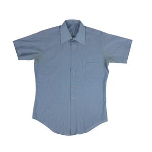 Vintage Collared Shirt Mens Size Large Striped Blue Button Down Short Sleeve Casual