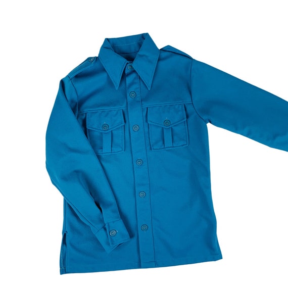 Vintage 70s Blue Button Down Men's Medium Polyest… - image 5
