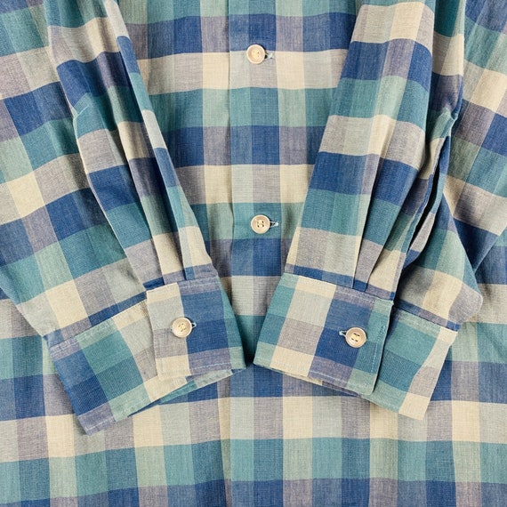 Vintage 1950s Blue Checkered Long Sleeve Men's Sh… - image 6