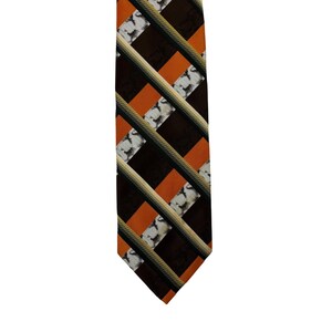 Vintage 70s Mens Tie Brown Orange Striped Printed Graphic Necktie Liebert
