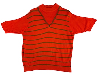 Vintage 1970s Pumpkin Striped Sweater Orange Goldcrest Shirt