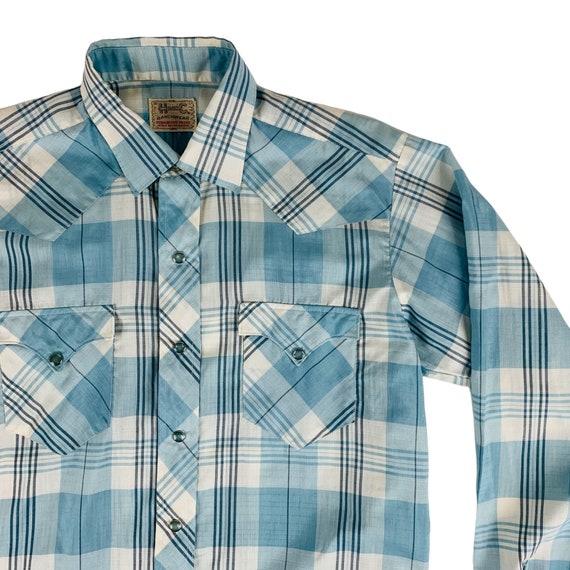 Vintage Blue Plaid Western Mens Shirt H Bar C Ranchwear Button Down | C 44" View 5