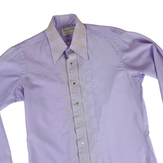 Vintage 1970s Dress Shirt Men's XL Lavvender Embr… - image 2